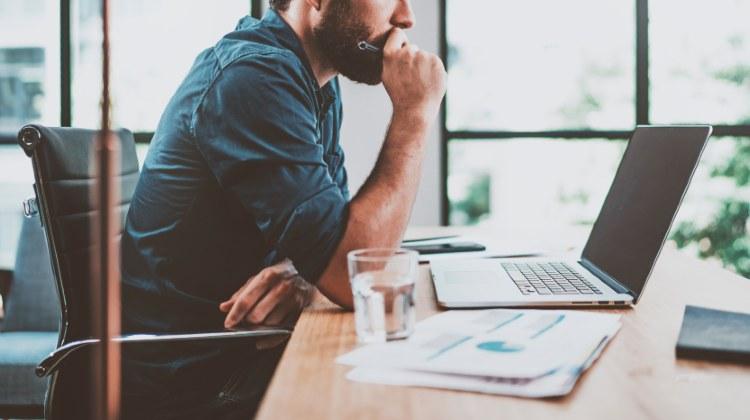 Man Laptop Glass Of Water Cv