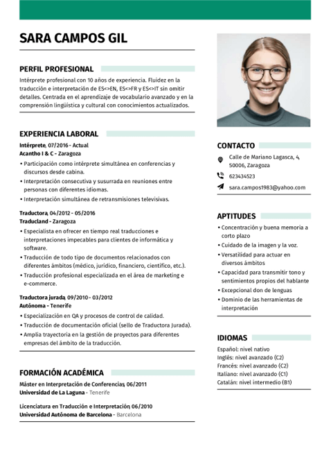 Ejemplo De Cv De Intérprete Con Plantilla Minimalista Page