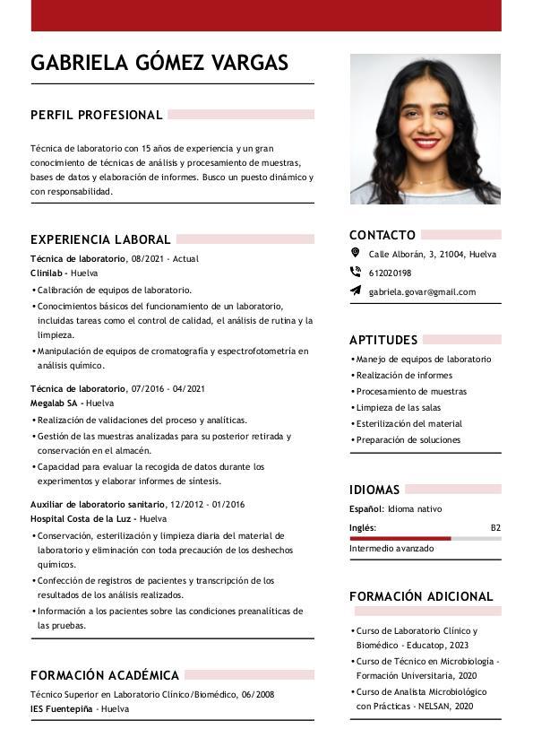 Ejemplo de curriculum vitae para una técnica de laboratorio